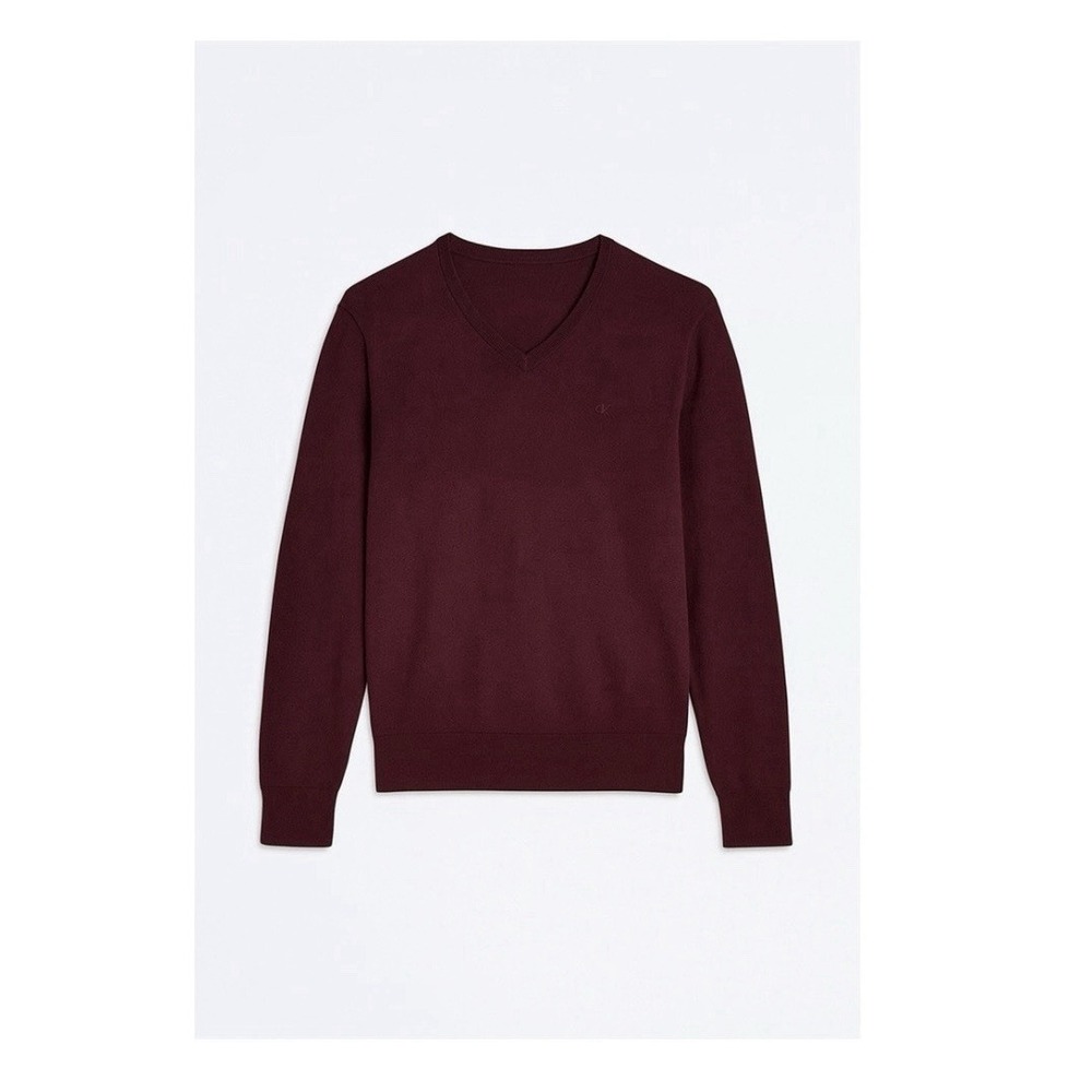 Calvin Klein Tawny Port Extra Fine Merino Washable V Neck Sweater Mens Sz M EUC